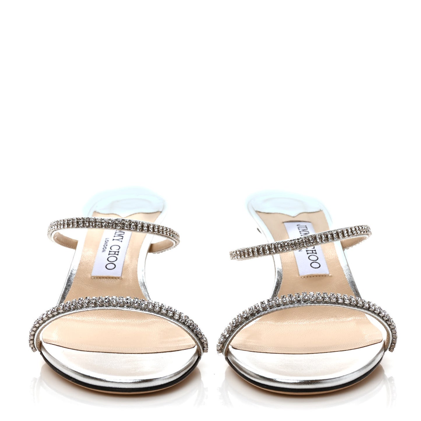 Metallic Calfskin Crystal Brea 65 Sandals 39 Silver