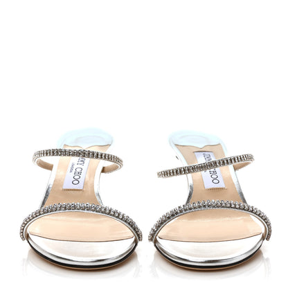 Jimmy Choo Metallic Calfskin Crystal Brea 65 Sandals 39 Silver 2 of 8