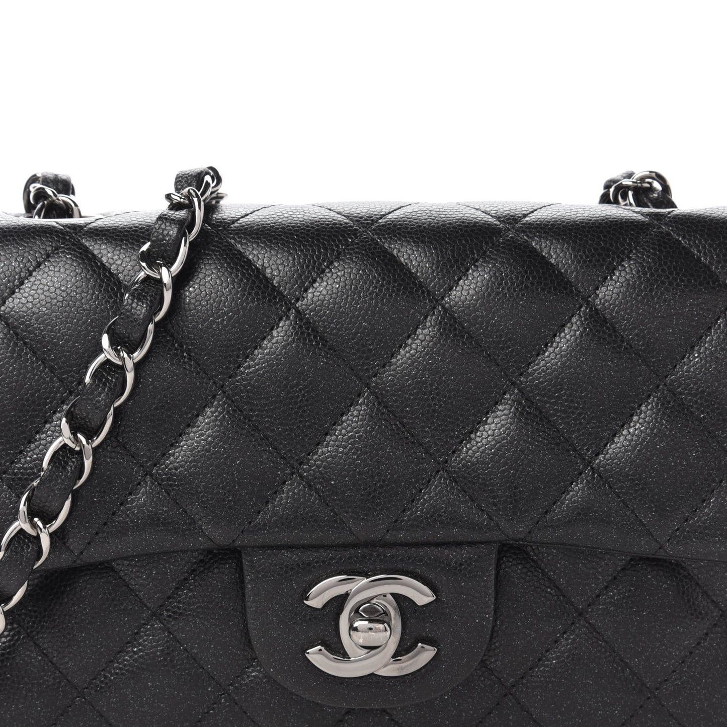 Iridescent Caviar Quilted Mini Rectangular Flap Black