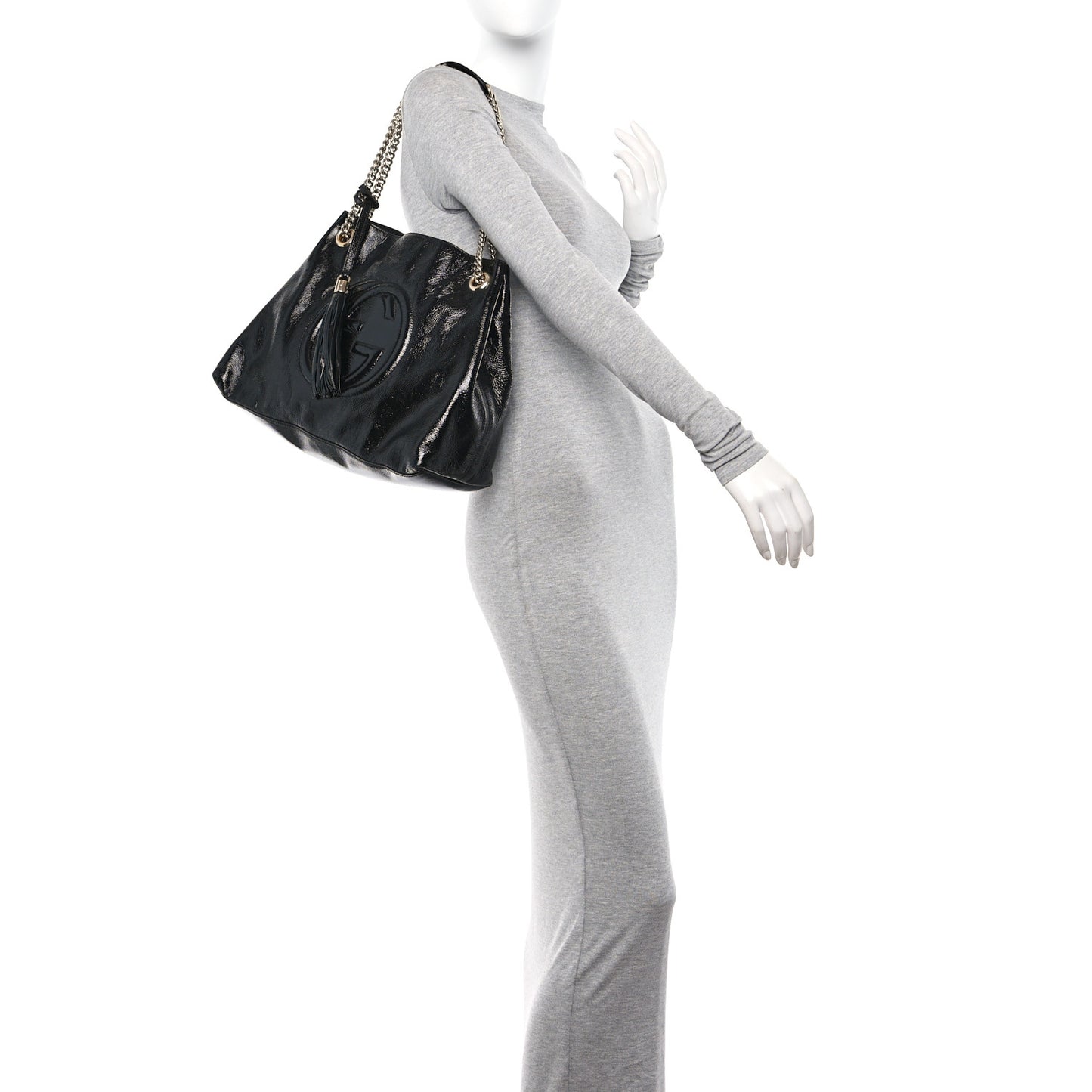 Patent Medium Soho Chain Shoulder Bag Black