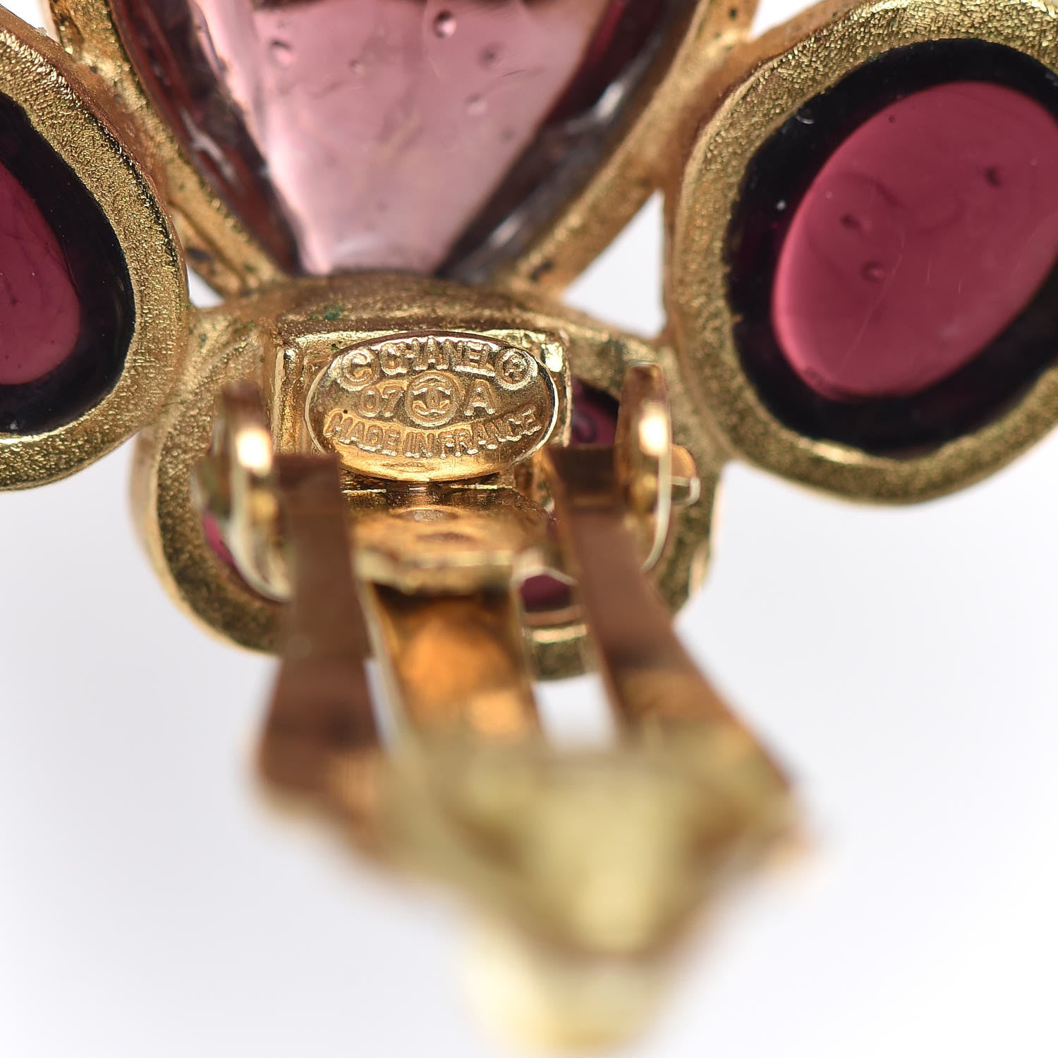 Chanel Poured Glass CC Clip On Earrings Gold Red 4 of 5