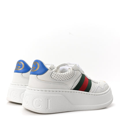 Gucci Calfskin Web Perforated Womens Platform 55mm Sneakers 37.5 White Bright Splash 5 of 9