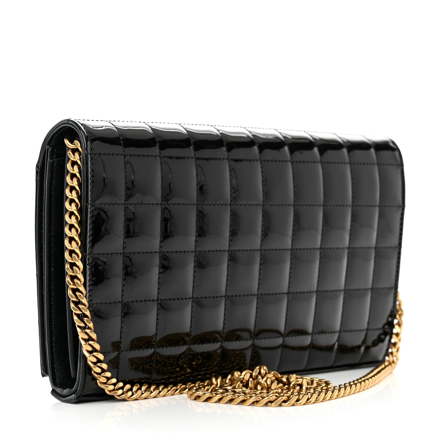 Patent Carre Quilted Cassandre Chain Wallet Black