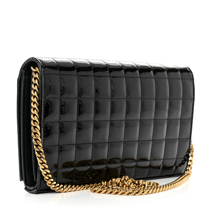 Saint Laurent Patent Carre Quilted Cassandre Chain Wallet Black 3 of 10