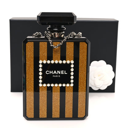 Chanel Plexiglass Perfume Bottle Clutch Black Gold 12 of 12
