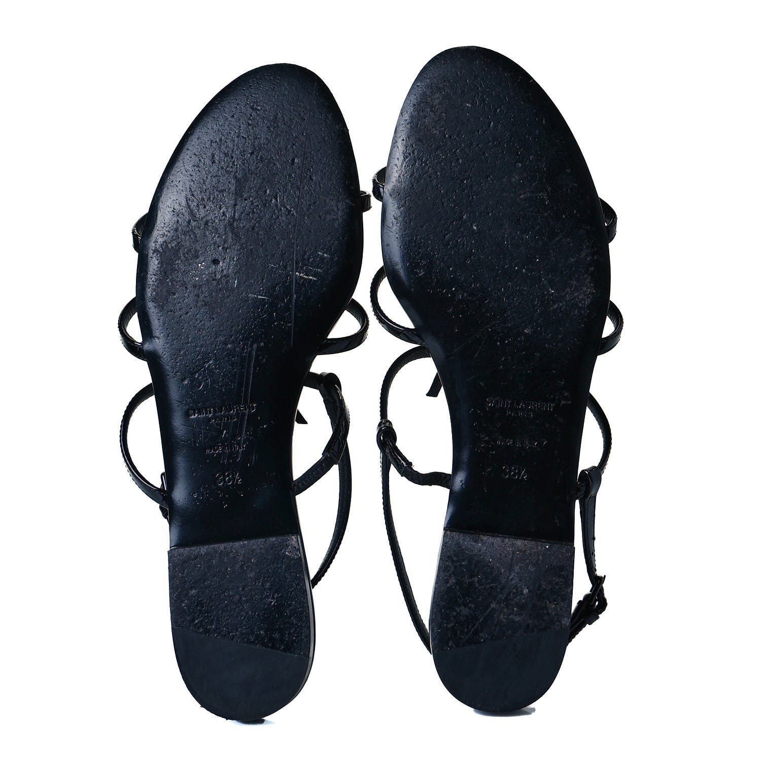 Saint Laurent Patent Calfskin Cassandra Monogram Sandals 38.5 Black 7 of 9