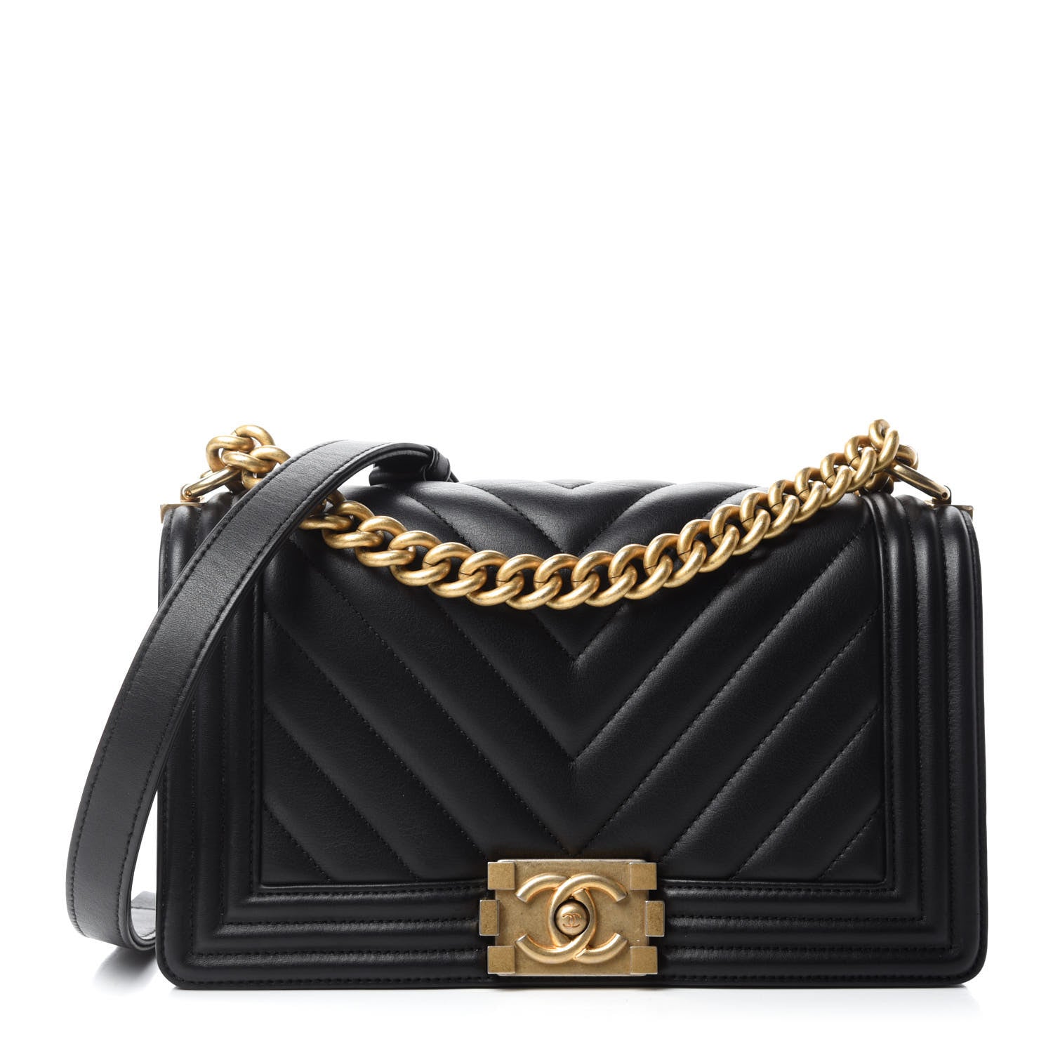 Chanel Lambskin Chevron Quilted Medium Boy Flap Black 1 of 13