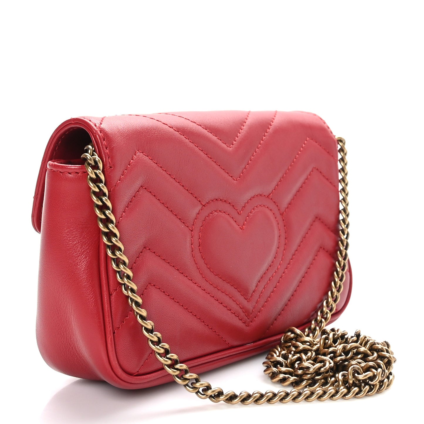 Calfskin Matelasse Super Mini GG Marmont Shoulder Bag Hibiscus Red