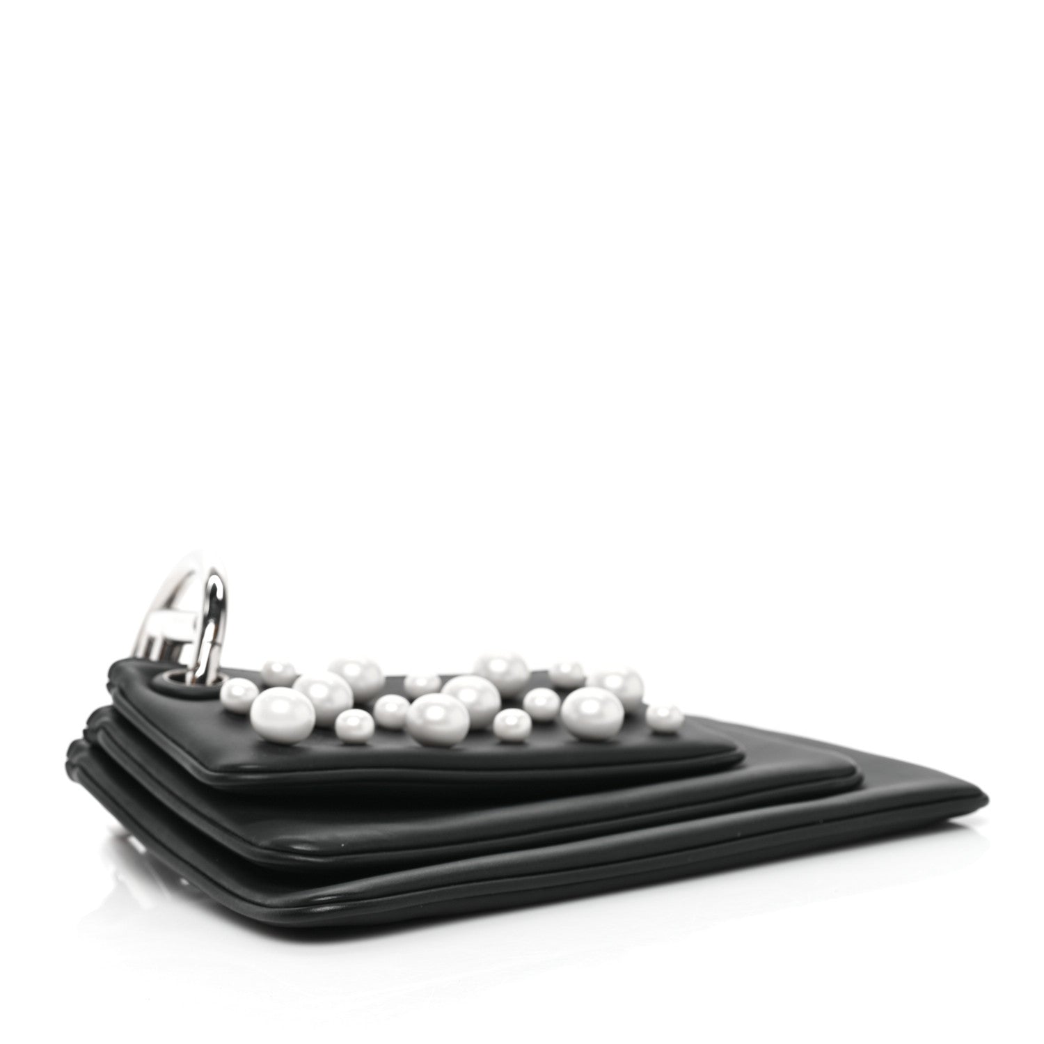 Fendi Calfskin Pearl F is Fendi Embellished Triplette Pouch Set Black 4 of 10