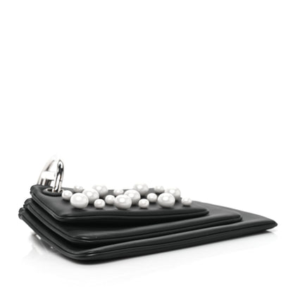 Fendi Calfskin Pearl F is Fendi Embellished Triplette Pouch Set Black 4 of 10