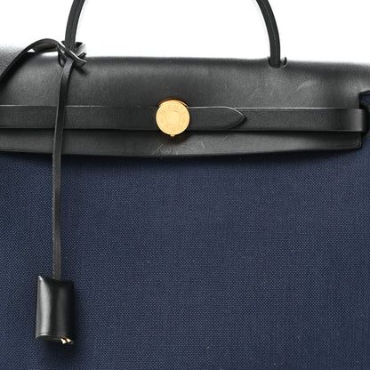 Hermes Military Toile Vache Hunter Herbag Zip Retourne 31 PM Bleu Marine Black 9 of 11