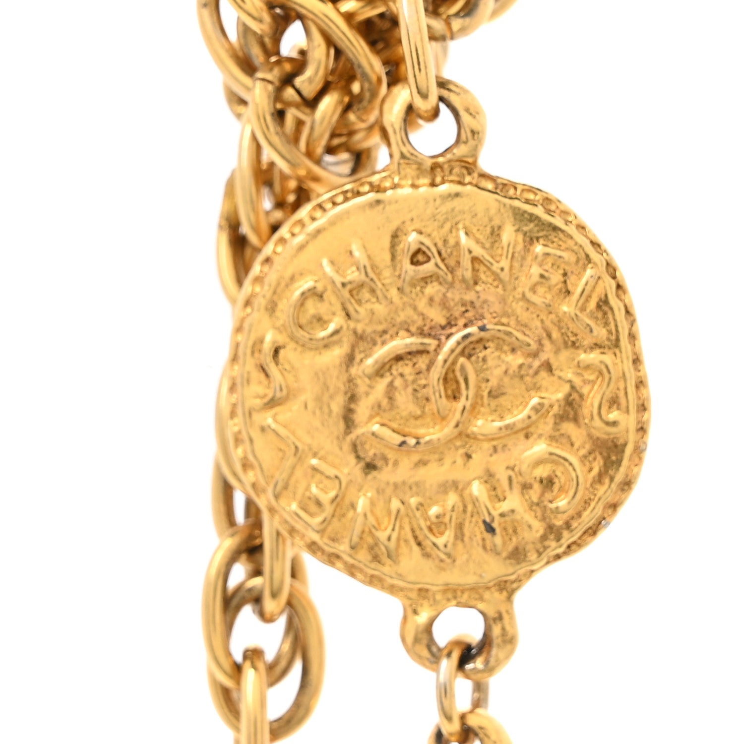 Chanel Metal Crystal CC Medallion Lariat Necklace Gold 4 of 4