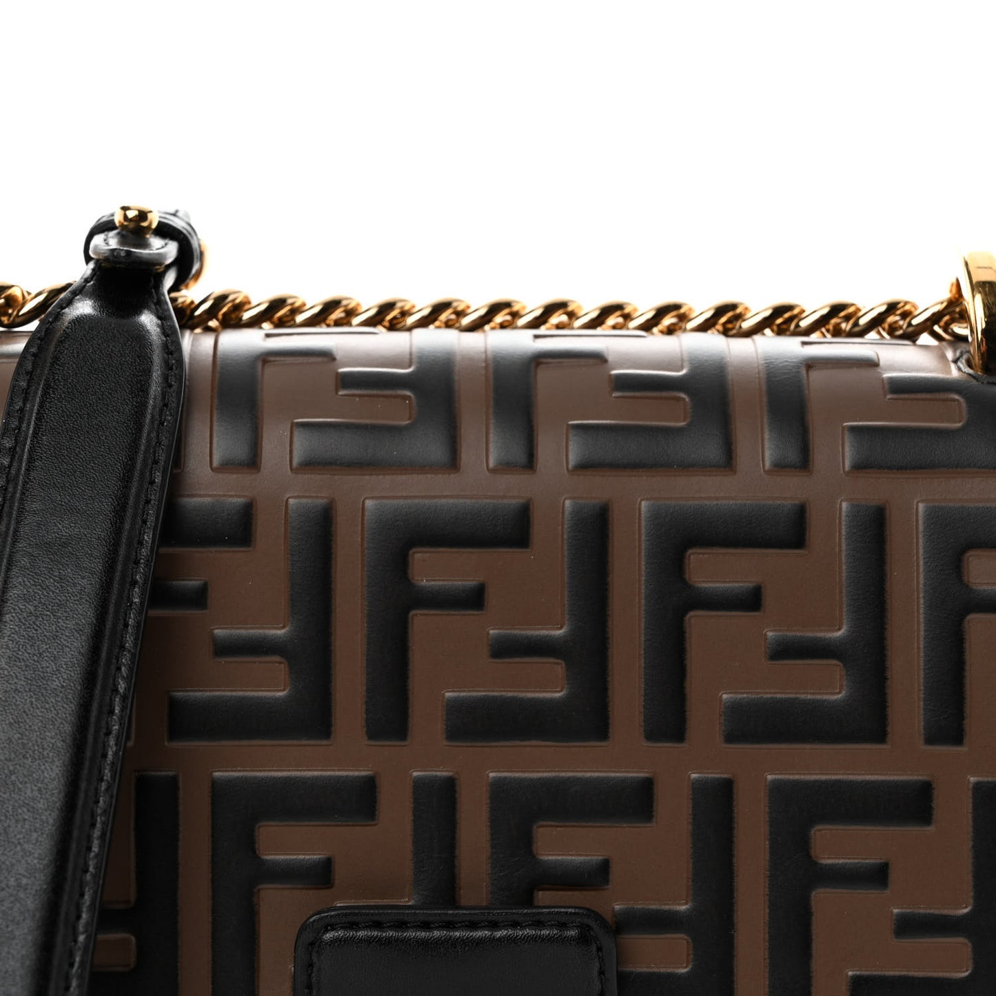 Vitello Liberty Bi-Color FF 1974 Embossed Small Kan U Shoulder Bag Maya Black