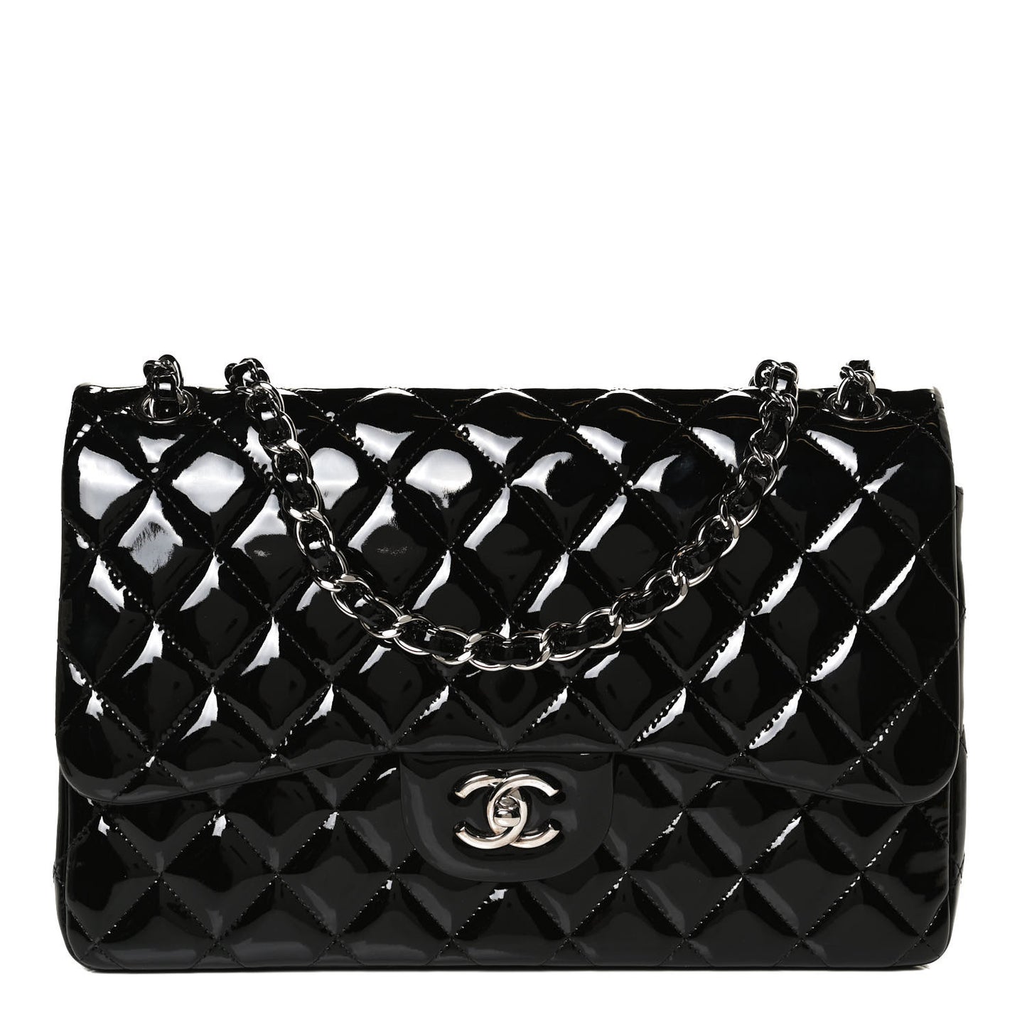 Patent Quilted Jumbo Double Flap Black