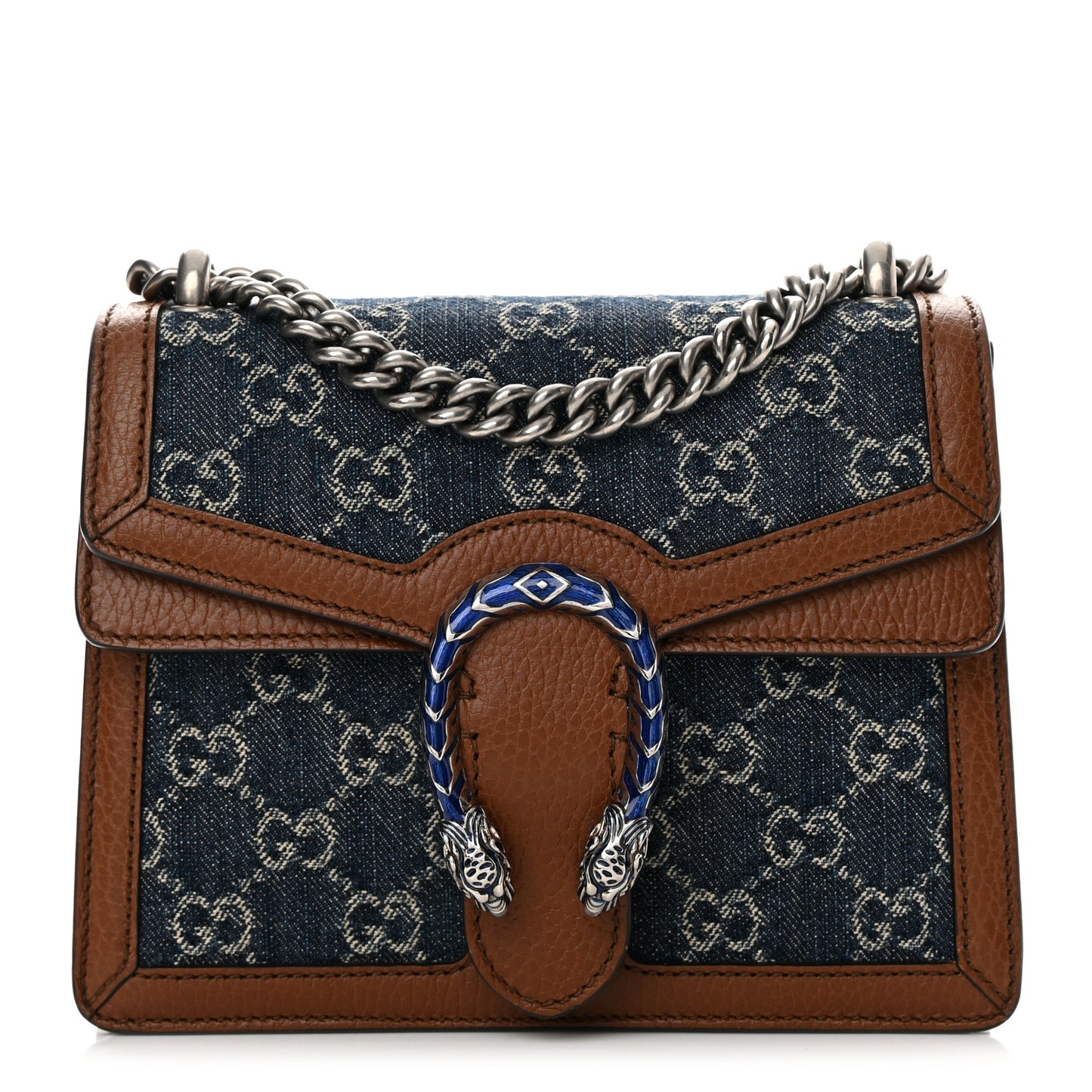 New Denim GG Monogram Dollar Calfskin Enamel Mini Dionysus Shoulder Bag Blue Tea Cuir Epilog Electric Blue