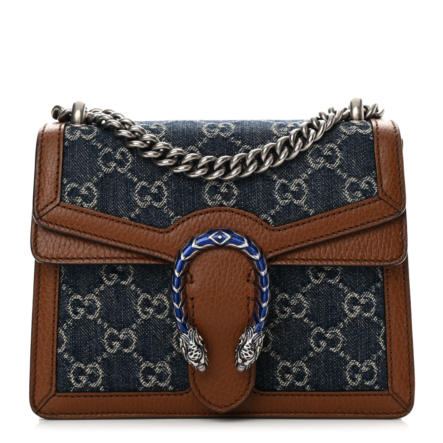 Gucci New Denim GG Monogram Dollar Calfskin Enamel Mini Dionysus Shoulder Bag Blue Tea Cuir Epilog Electric Blue 1 of 18