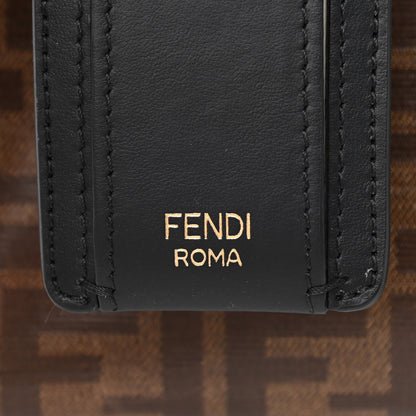Fendi Glazed Fabric Vitello Century FF 1974 Stamp Patch Mini Peekaboo Defender Cover Mogano Panna Black 5 of 7