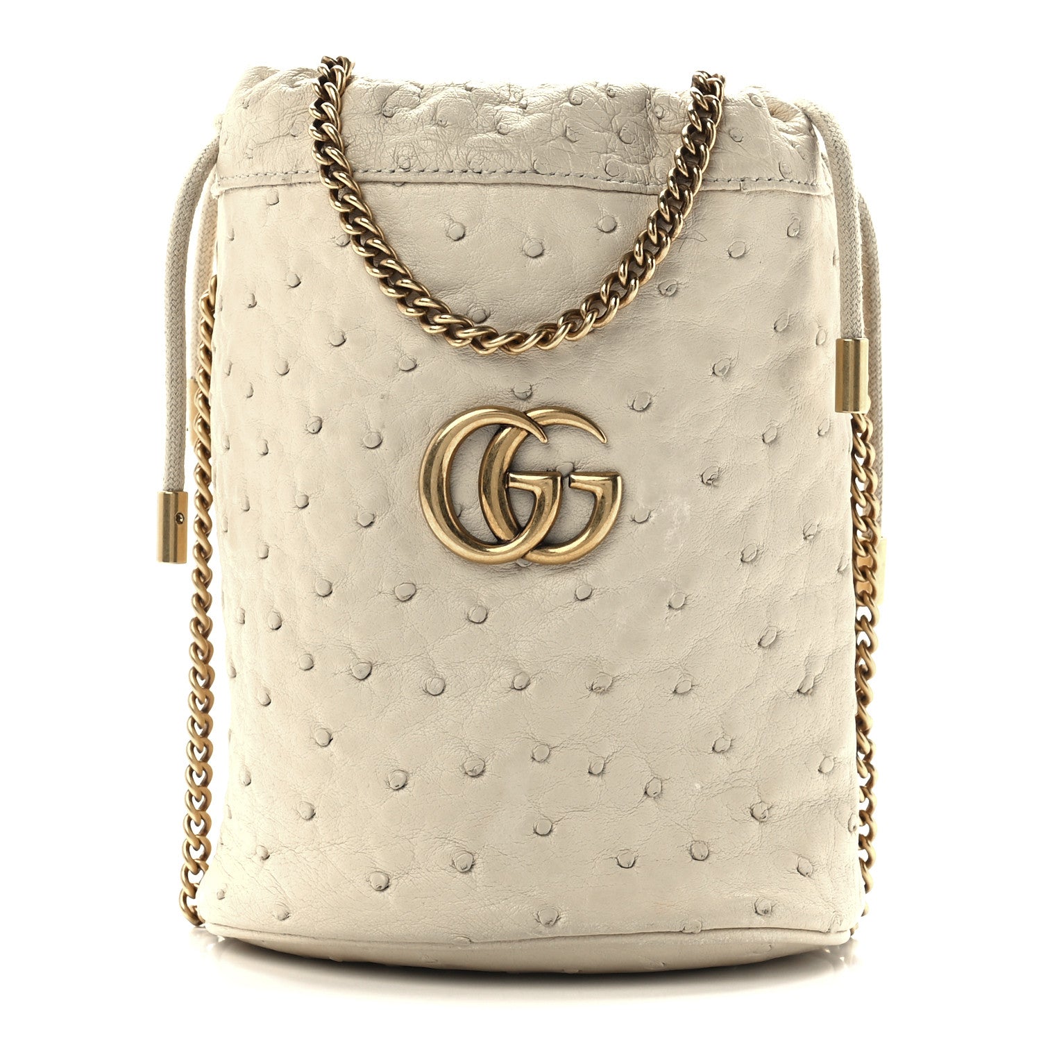Gucci Ostrich Mini GG Marmont 2.0 Bucket Bag White 1 of 11