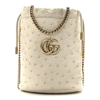 Gucci Ostrich Mini GG Marmont 2.0 Bucket Bag White 1 of 11