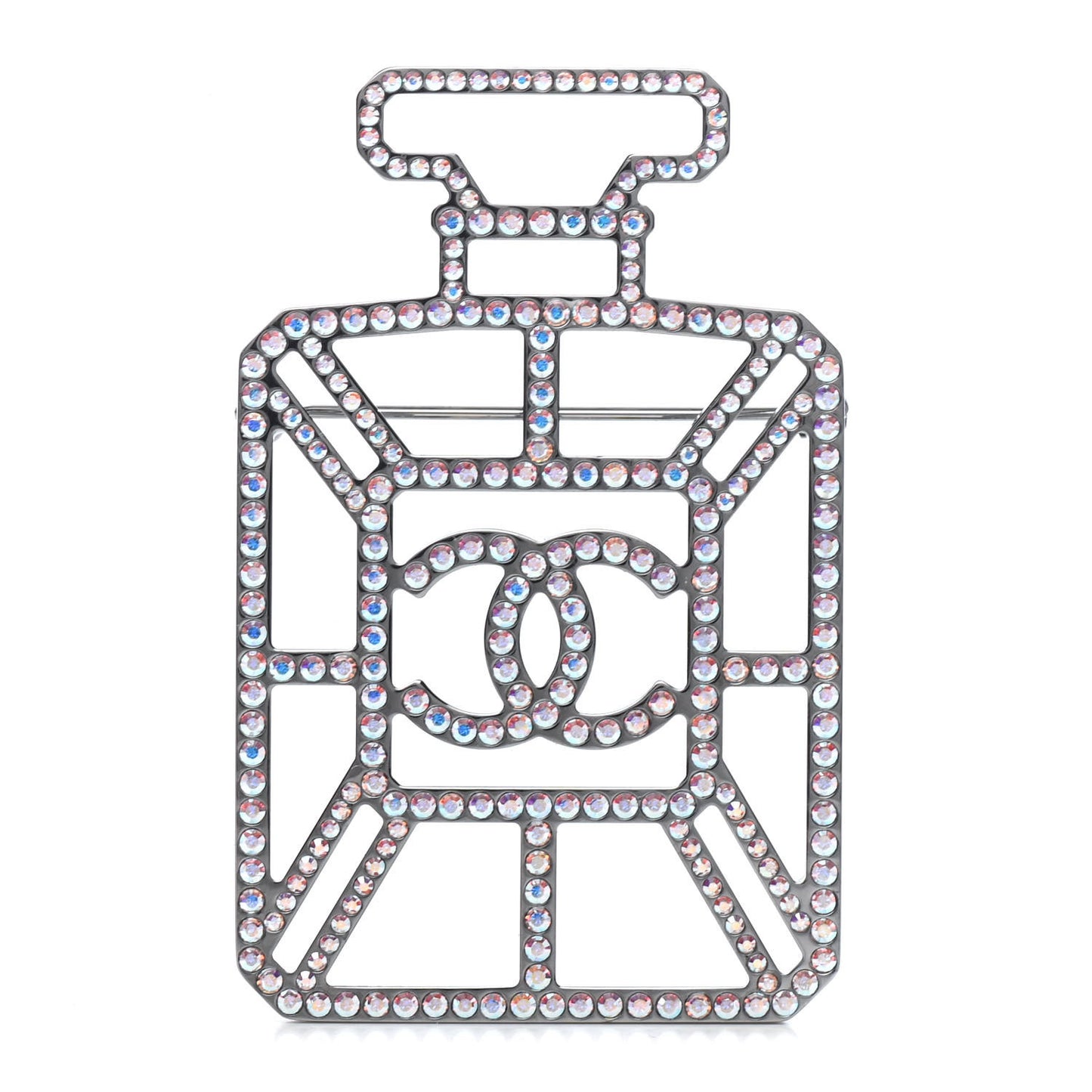 Ruthenium Crystal Perfume Bottle CC Brooch Iridescent Pink