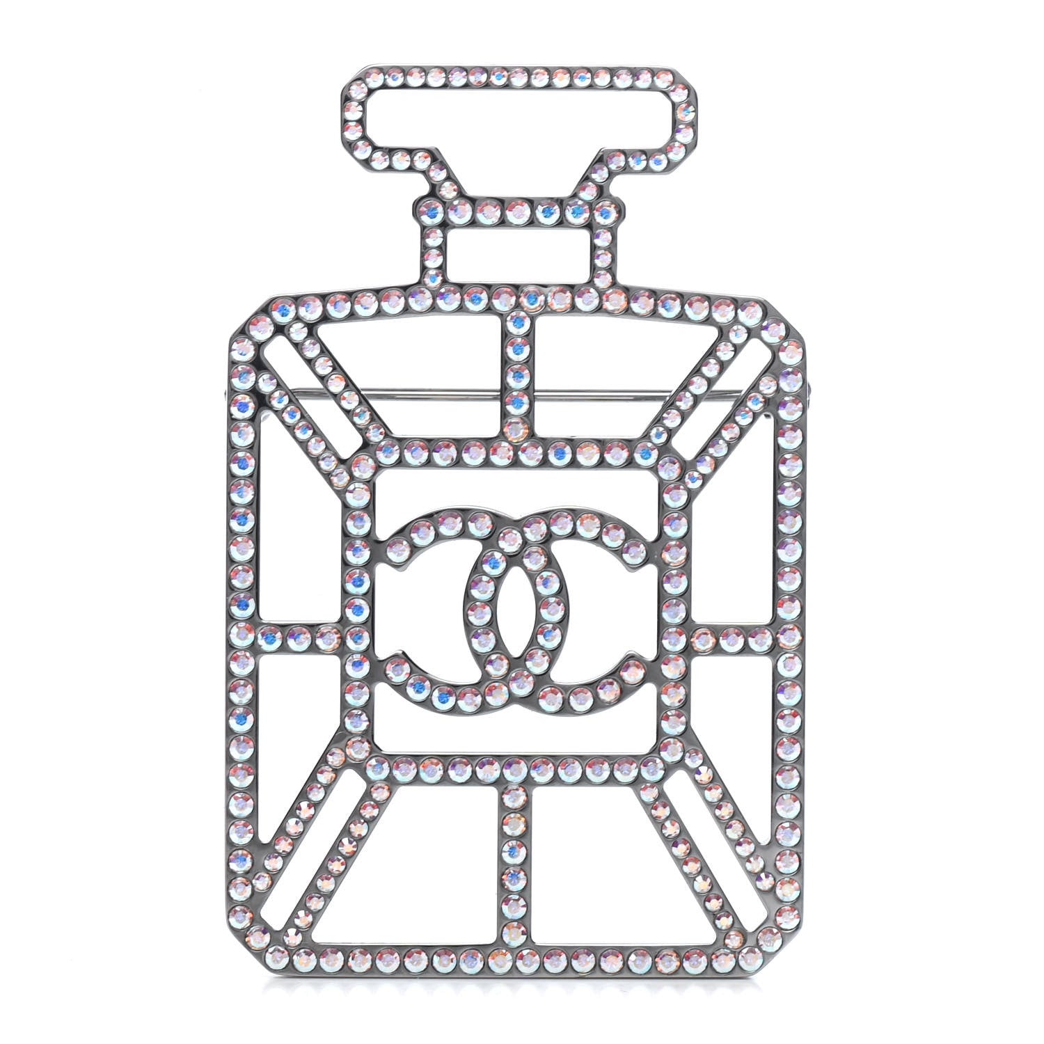 Chanel Ruthenium Crystal Perfume Bottle CC Brooch Iridescent Pink 1 of 3