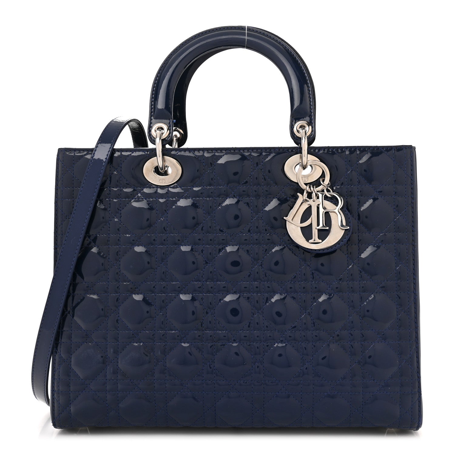Christian Dior Patent Cannage Large Lady Dior Blue 1 of 12