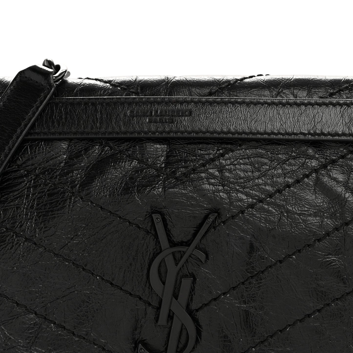 Crinkled Calfskin Matelasse Monogram Medium Niki Chain Satchel Black