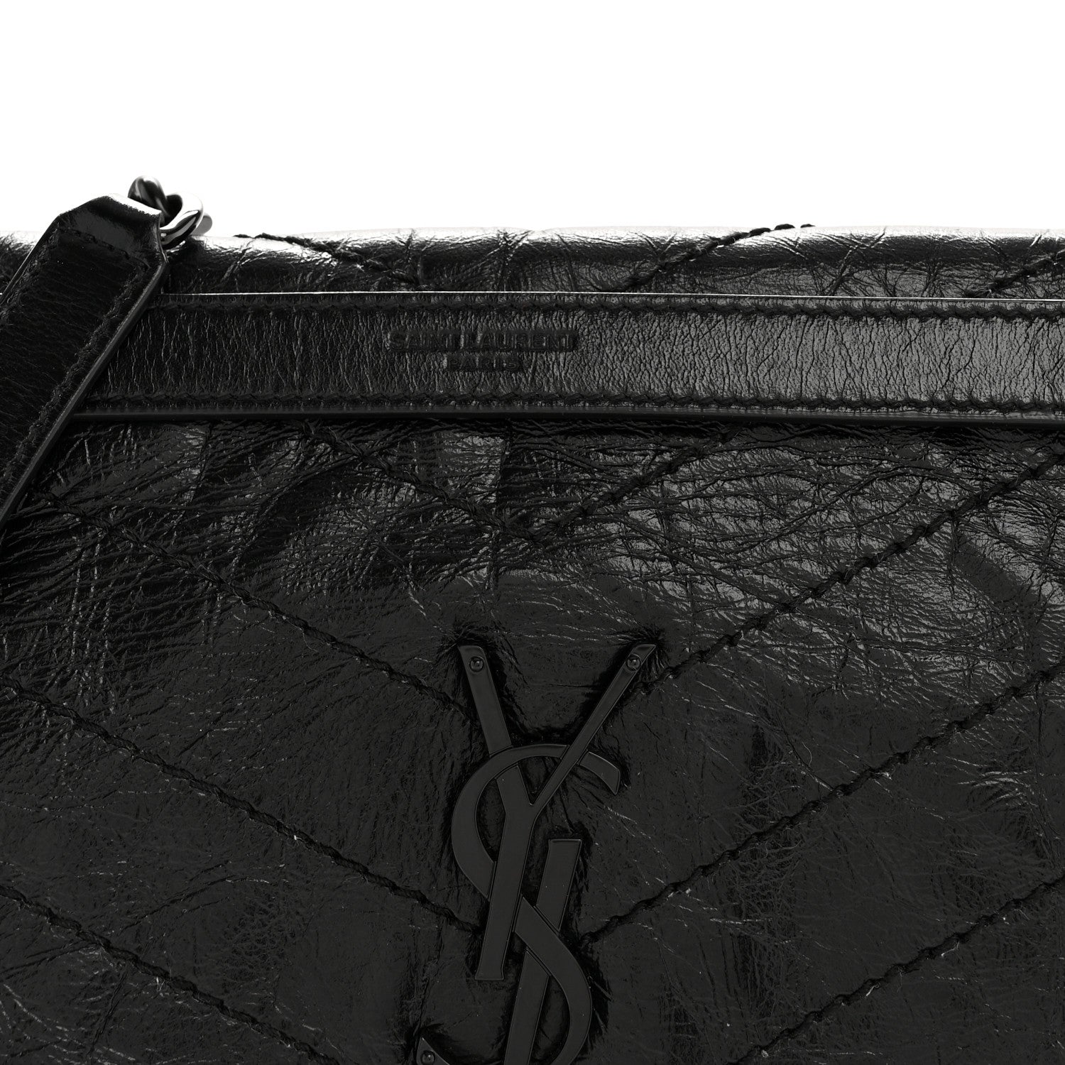 Saint Laurent Crinkled Calfskin Matelasse Monogram Medium Niki Chain Satchel Black 8 of 14