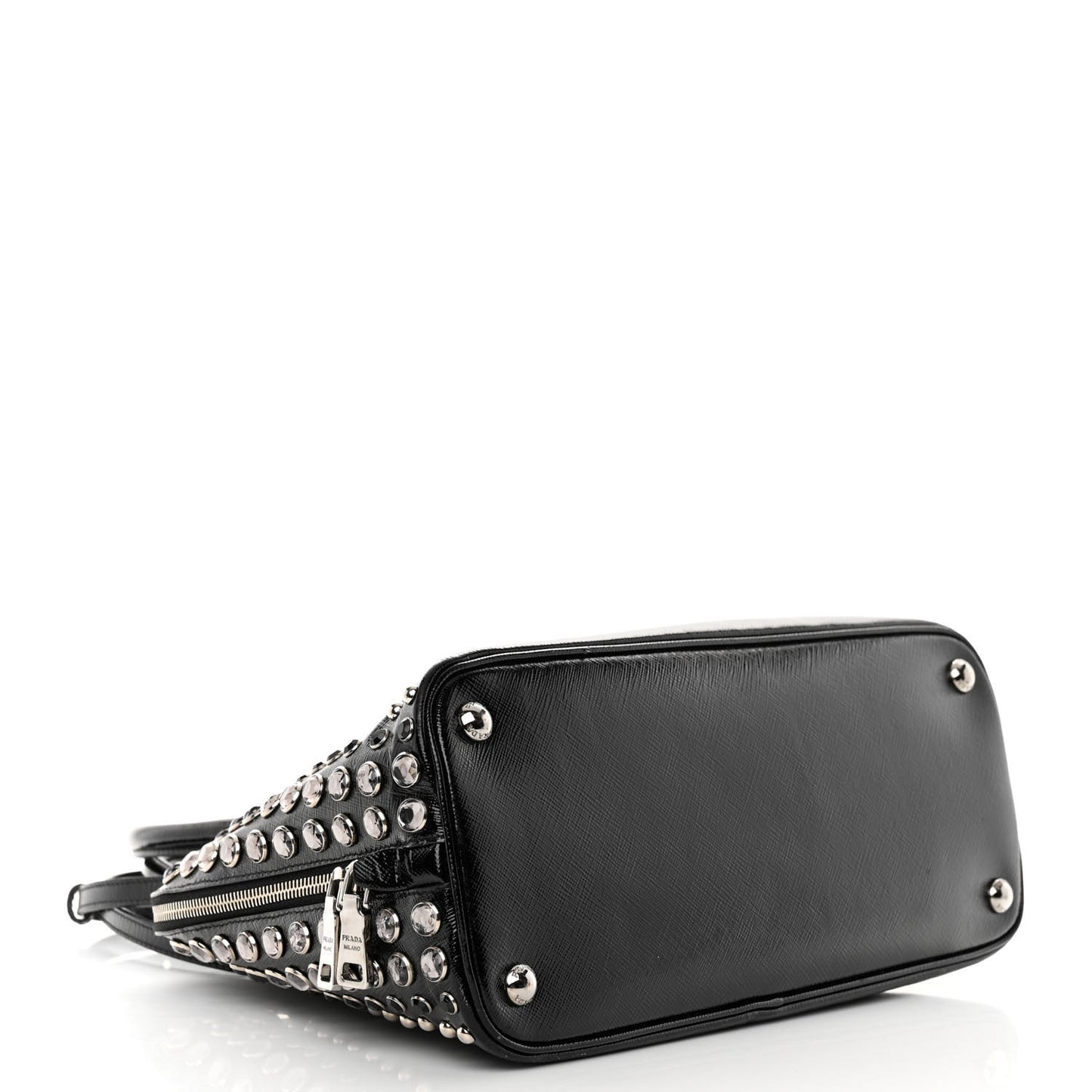 Saffiano Vernice Small Crystal Pyramid Bag Black