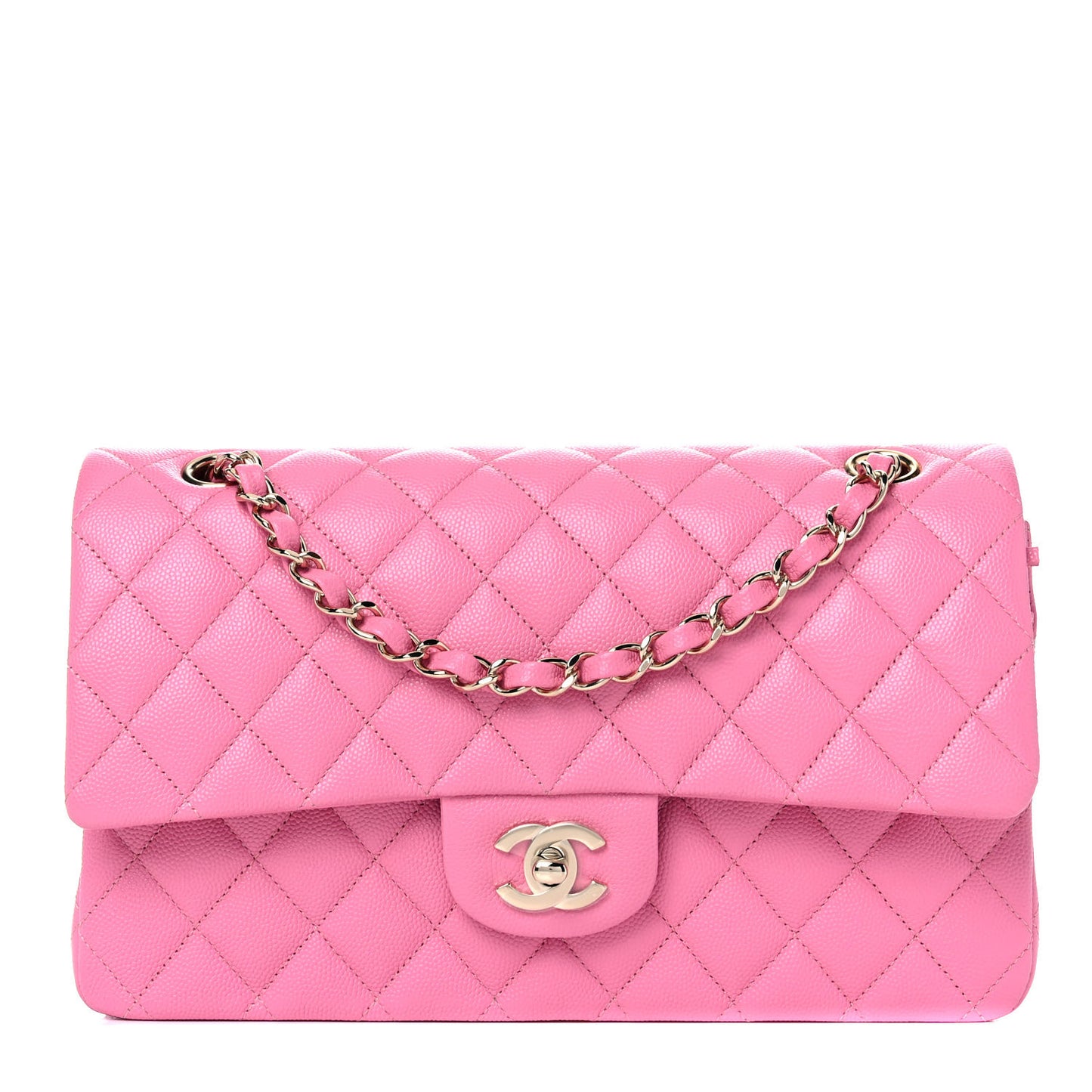 Caviar Quilted Medium Double Flap Pink