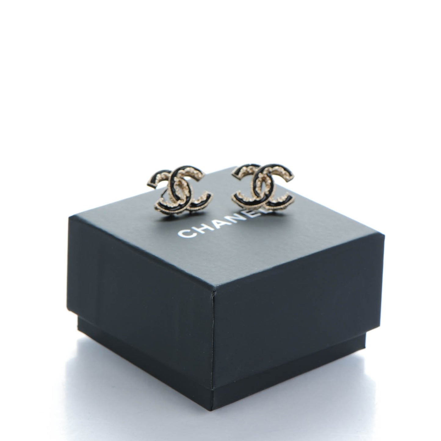 Enamel CC Baroque Earrings Black Gold