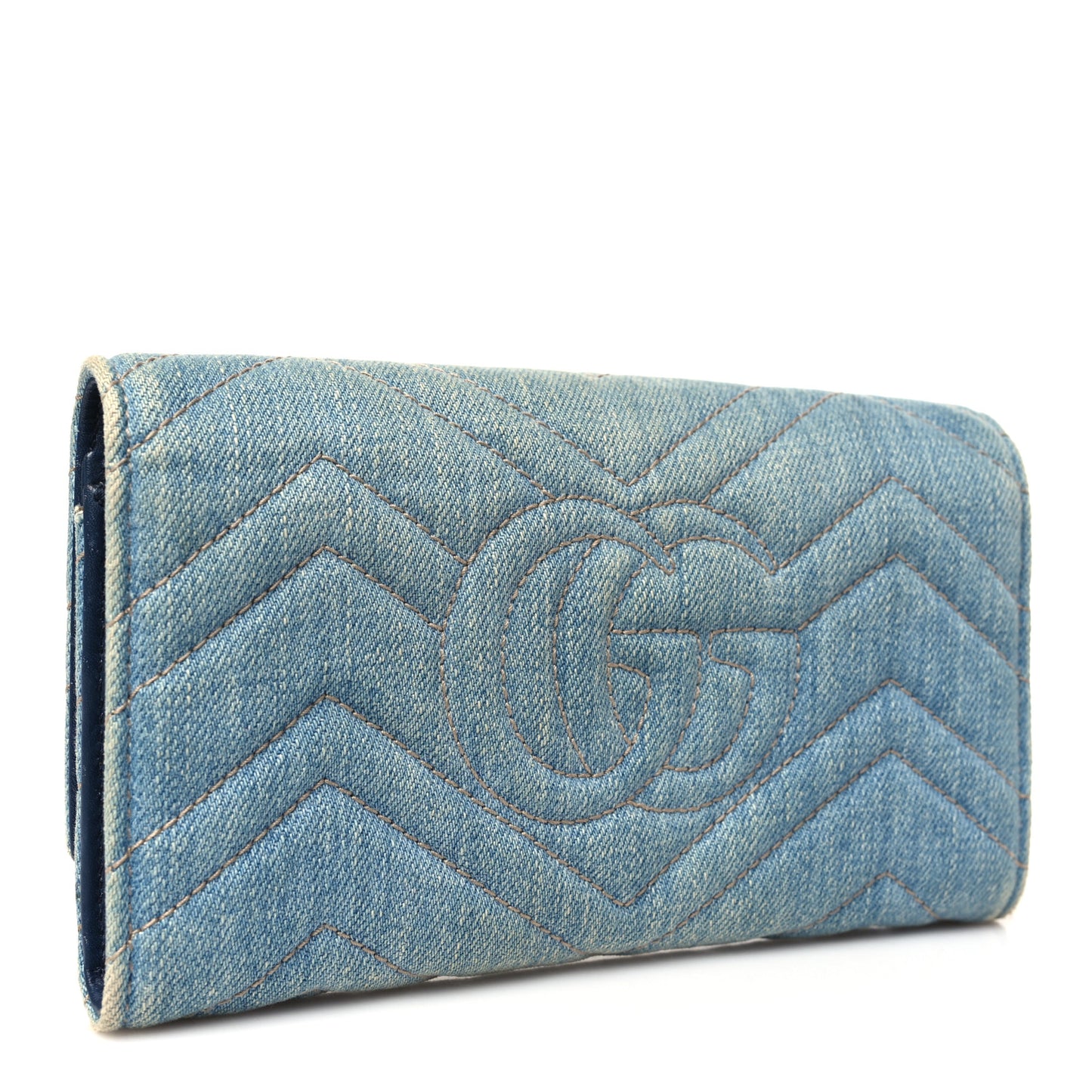 Denim Matelasse Pearly GG Marmont Continental Wallet Blue