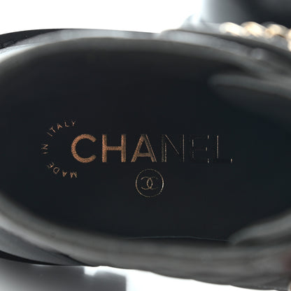Chanel Shiny Lambskin Quilted Lace Up Combat Boots 38 Grey Black 7 of 11