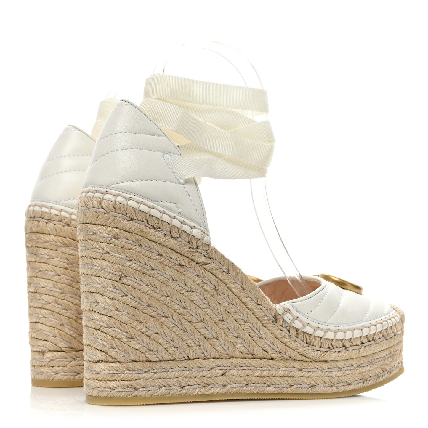 Nappa Matelasse GG Marmont Ankle Wrap Platform 35/120mm Espadrille Wedges 38.5 Great White
