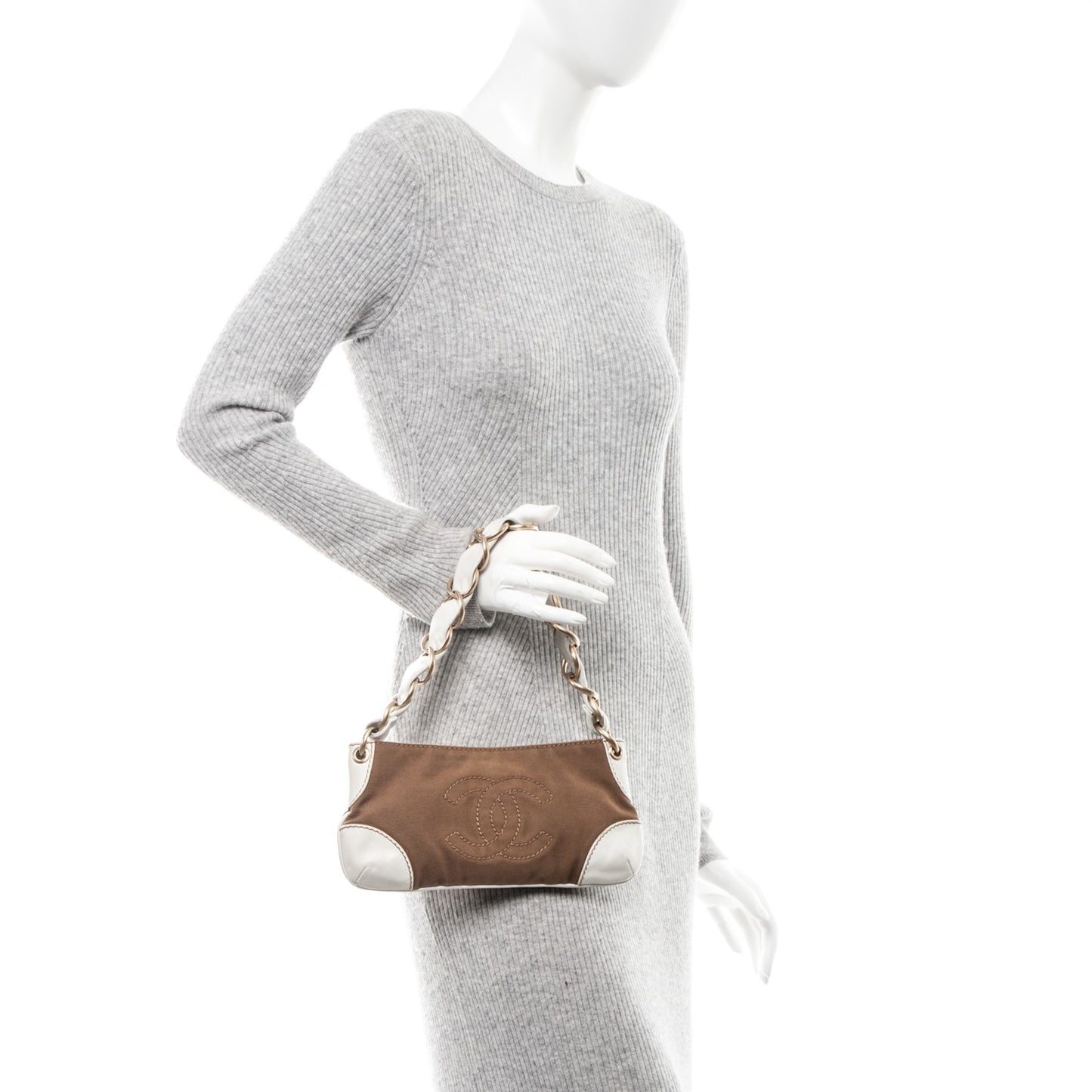 Canvas CC Shoulder Bag Brown White