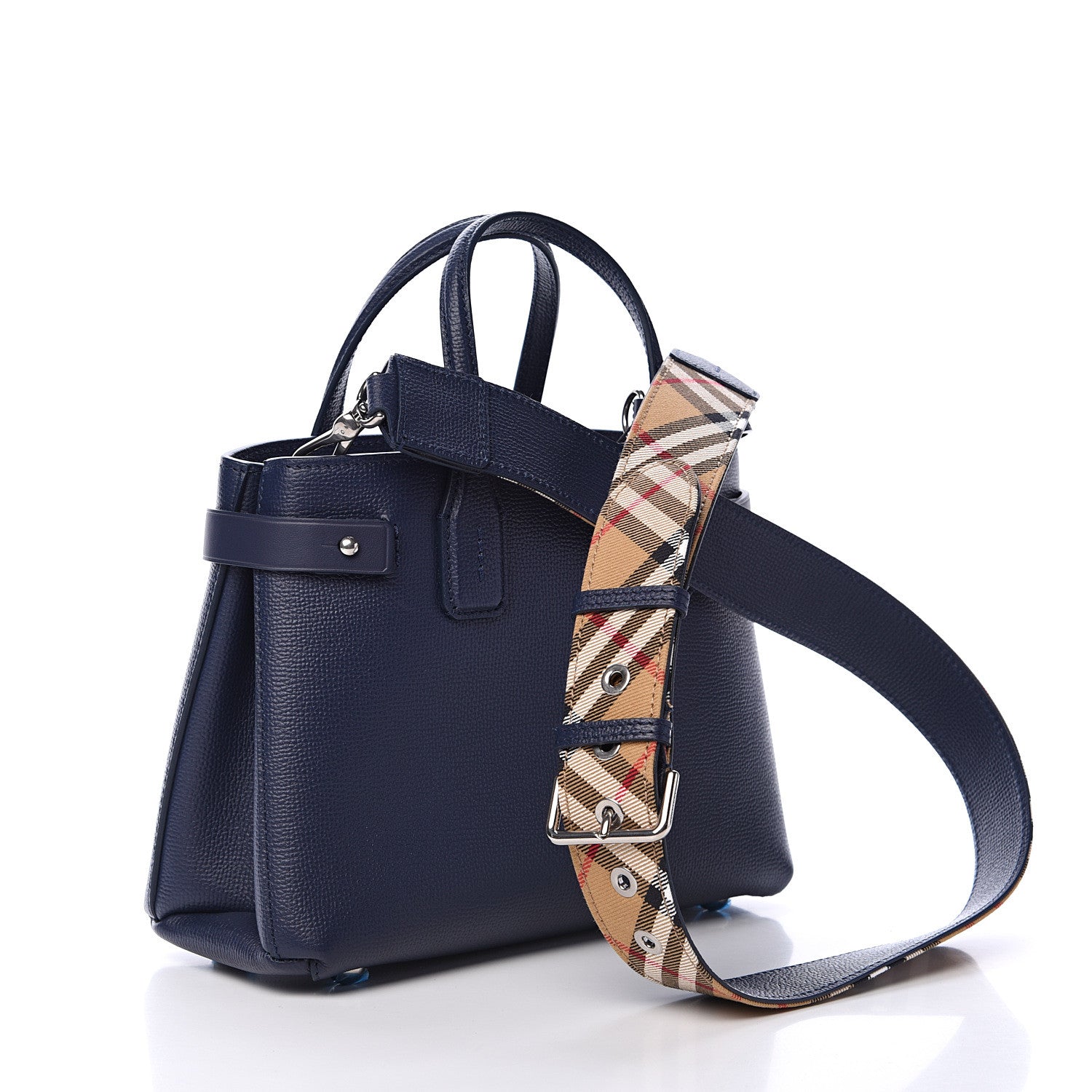 Burberry Grainy Calfskin House Check Small Banner Tote Regency Blue 2 of 10