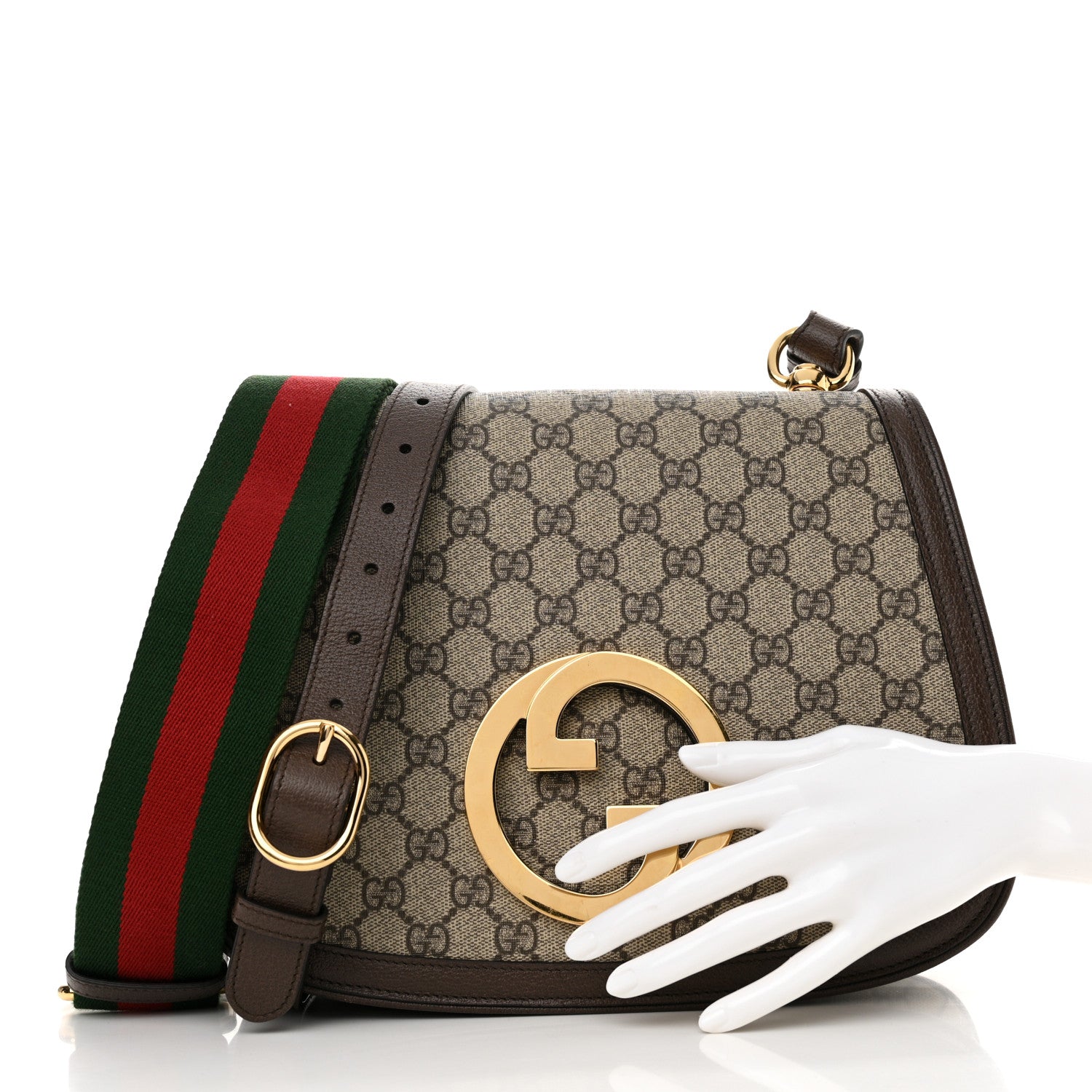 Gucci GG Supreme Monogram Textured Dollar Calfskin Web Medium Blondie Shoulder Flap Bag Beige Ebony New Acero 2 of 15