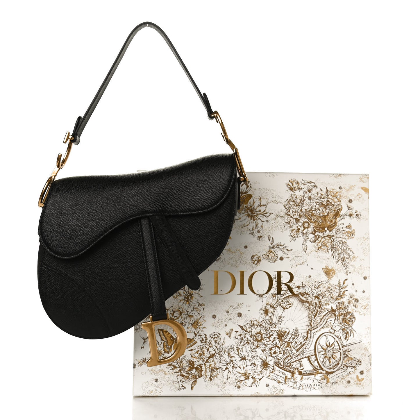 Grained Calfskin Saddle Bag Black