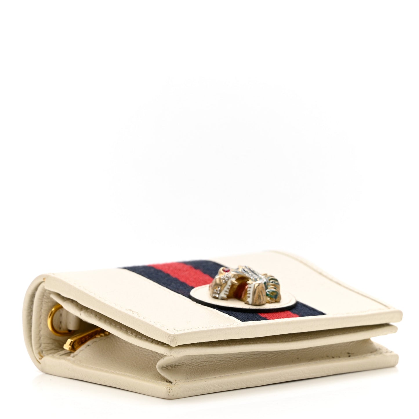 Calfskin Web Rajah Chain Card Case Wallet White