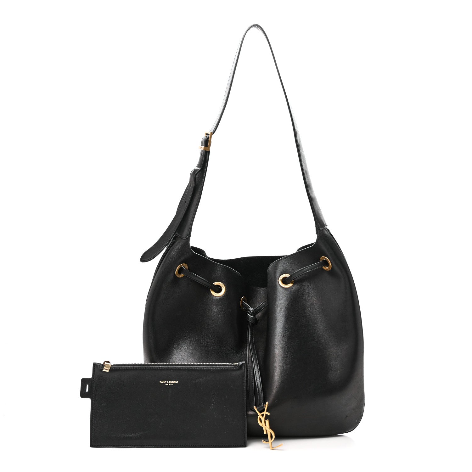 Saint Laurent Smooth Calfskin Paris VII Large Flat Hobo Black 3 of 11