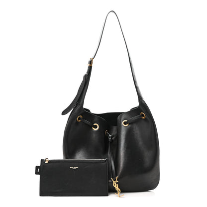 Saint Laurent Smooth Calfskin Paris VII Large Flat Hobo Black 3 of 11