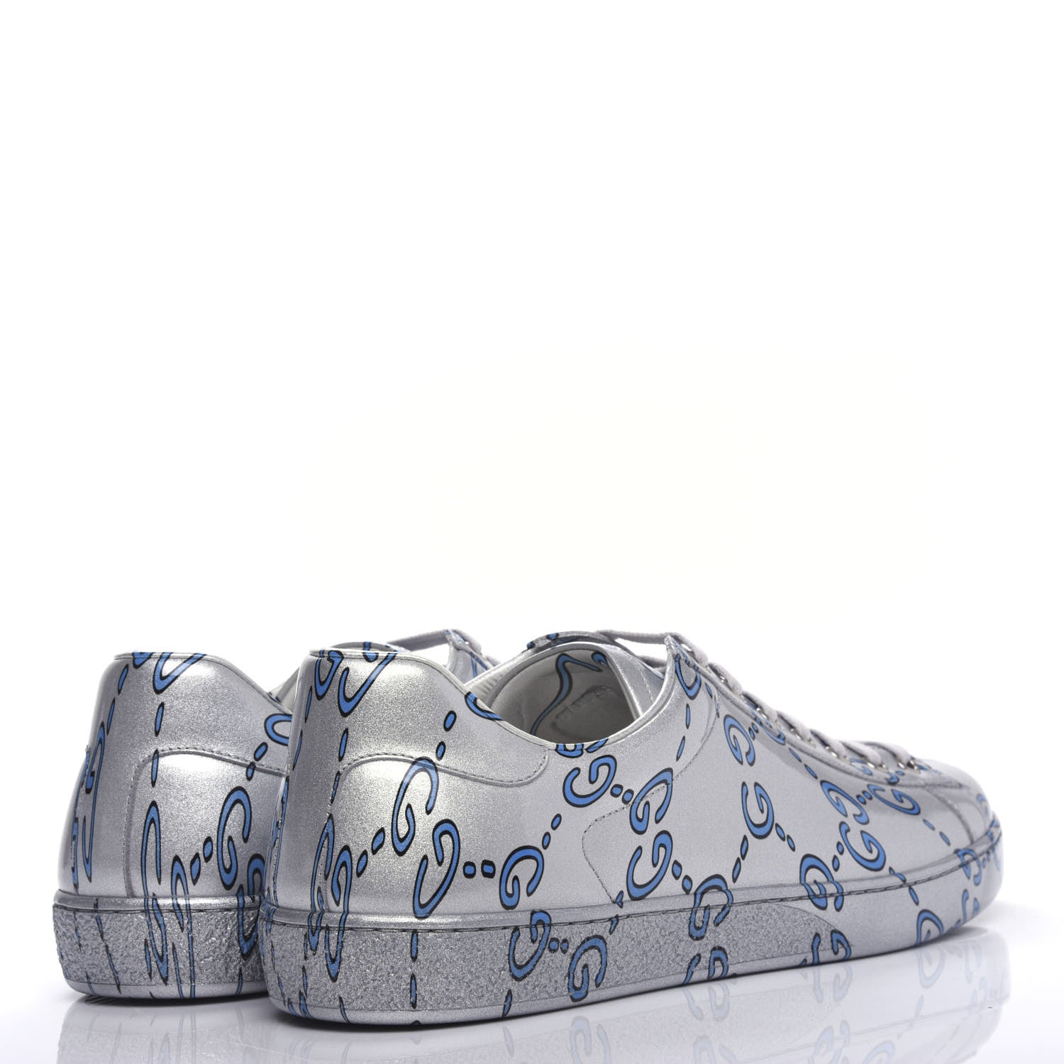 Gucci Miro Rubber Wax GucciGhost Print Mens New Ace Sneakers 10 Silver 4 of 10