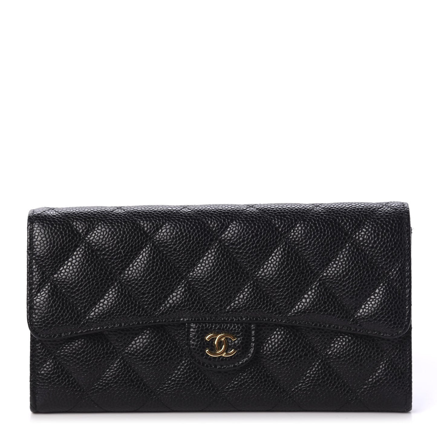 Caviar Quilted Large Gusset Flap Wallet Black