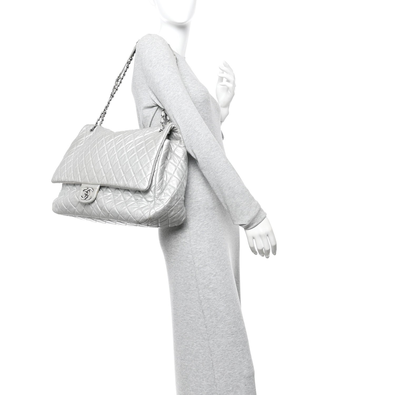 Chanel Metallic Calfskin Quilted XXL Travel Flap Bag Silver 2 of 18