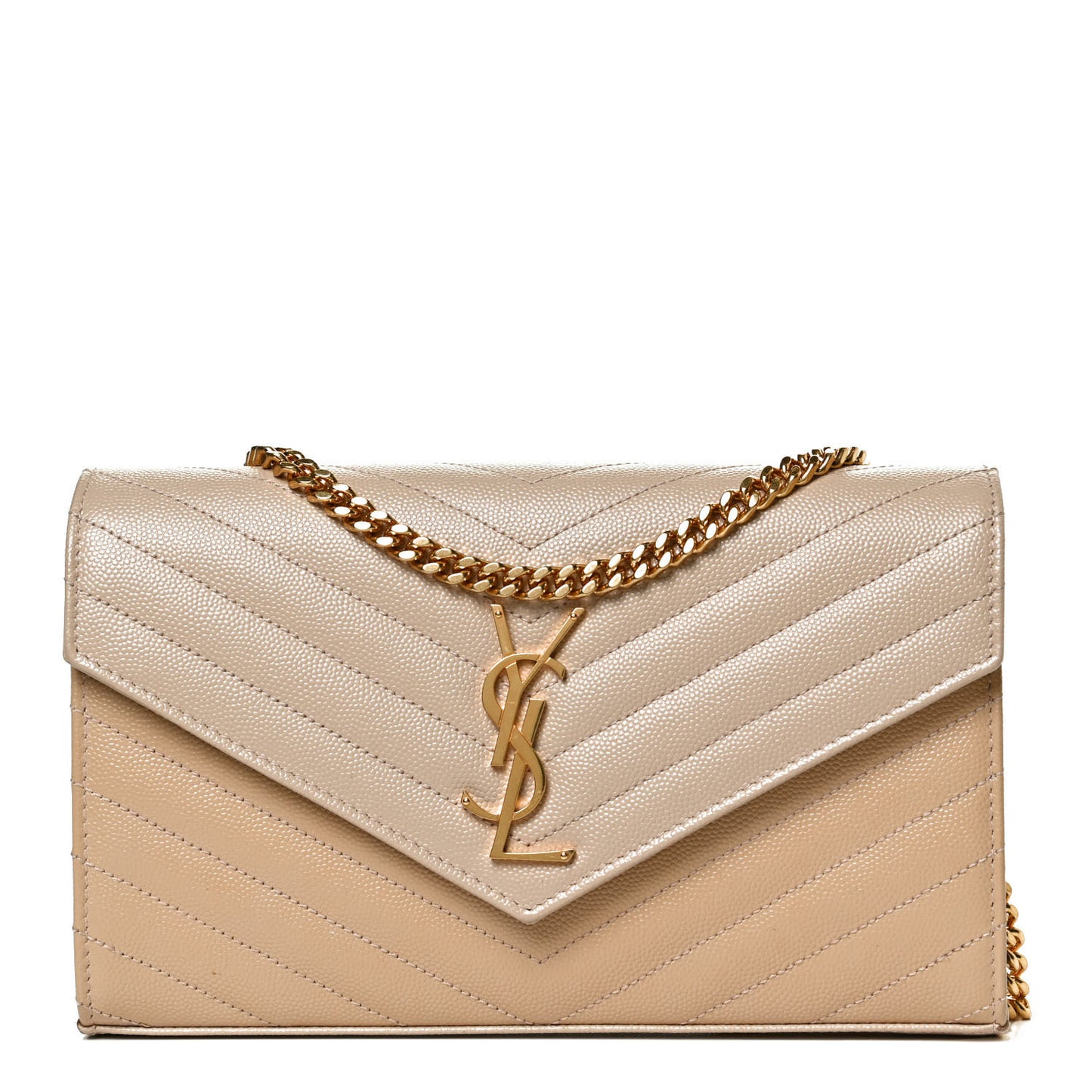 Grain De Poudre Matelasse Chevron Monogram Chain Wallet Nude Powder
