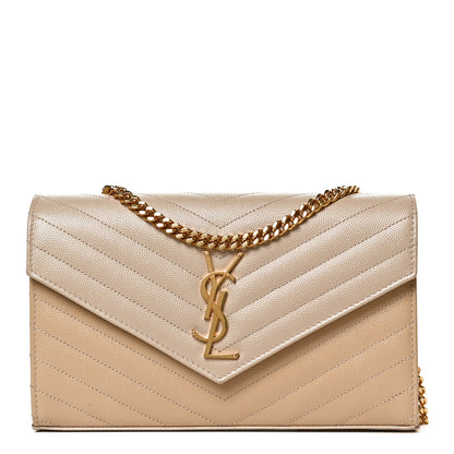 Saint Laurent Grain De Poudre Matelasse Chevron Monogram Chain Wallet Nude Powder 1 of 12