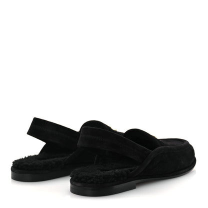 Chanel Suede Calfskin CC Slingback Loafers 37.5 Black 5 of 11