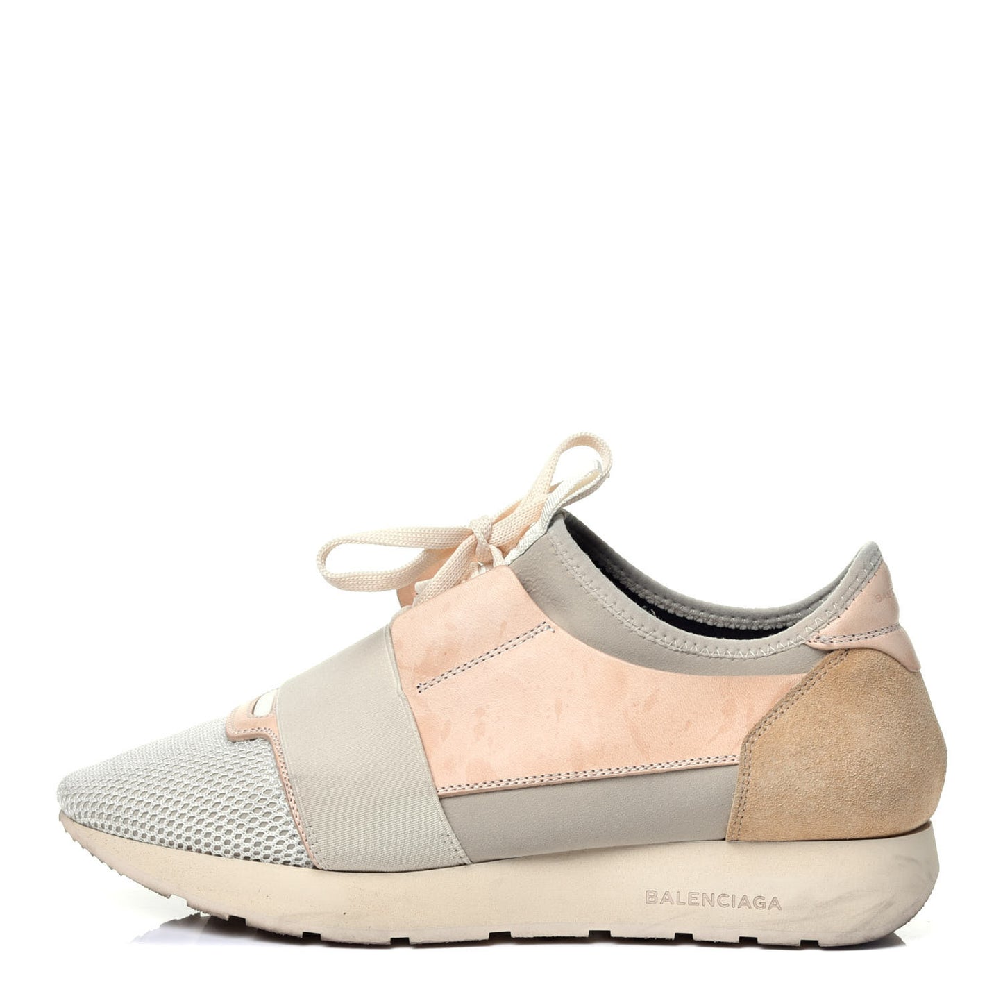 Mesh Calfskin Neoprene Suede Womens Race Runner Sneakers 40 White Black Craie Beige