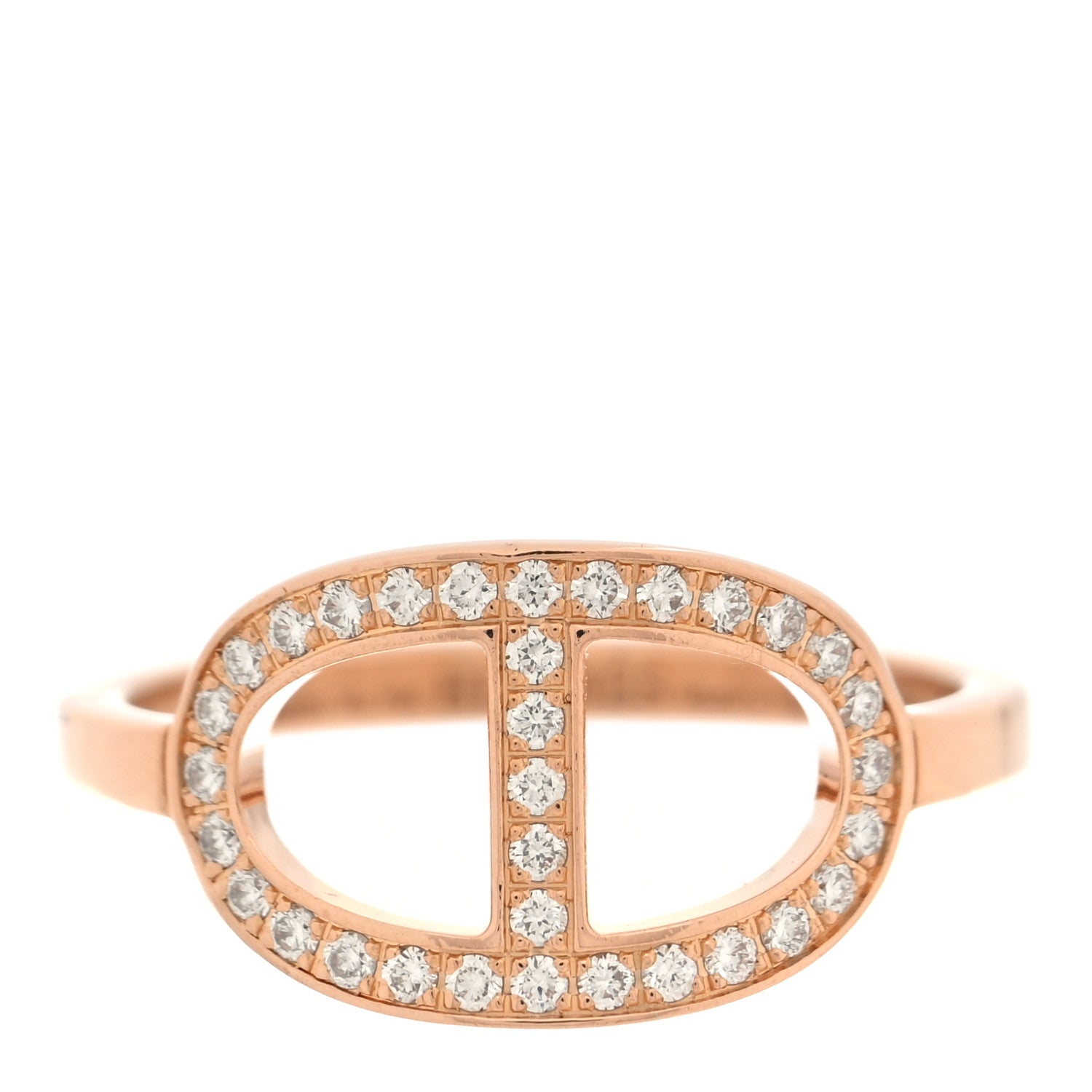 Hermes 18K Rose Gold Diamond MM Chaine d'Ancre Contour Ring 54 6.75 1 of 5