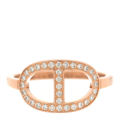 Hermes 18K Rose Gold Diamond MM Chaine d'Ancre Contour Ring 54 6.75 1 of 5